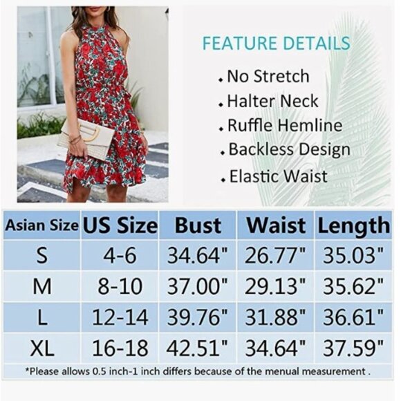 Women's Sleeveless Halter Backless Floral Print Ruffle Mini Short Dress, Small - Picture 5 of 9